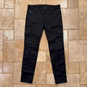 Balmain Cargo Cotton-Twill Black Wax Trousers Pants